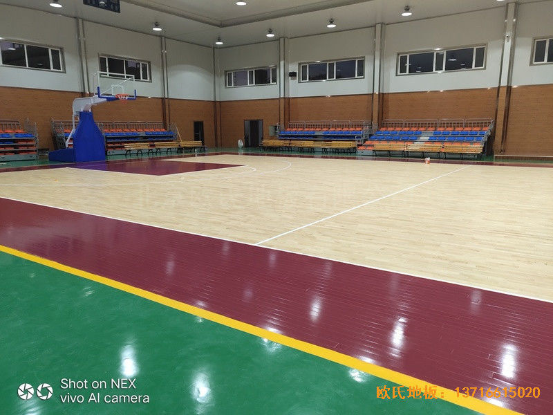 山西阳泉盂县明鑫加油站篮球馆运动木地板铺装案例0